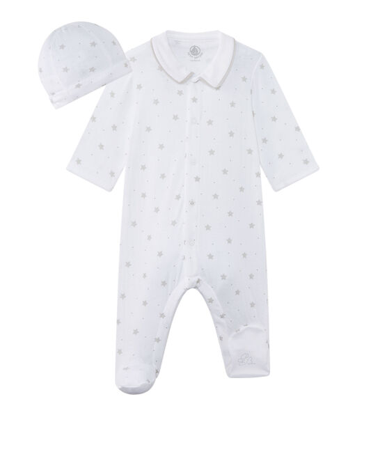 Pijama para bebé niño con estampado de estrellas blanco ECUME/marron SHITAKE