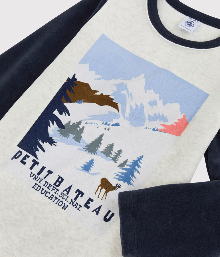 Pijama con motivo de monta&ntilde;a de ni&ntilde;o de terciopelo beige/multicolor