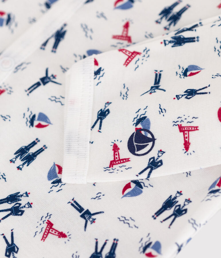 Pijama sin pies de algod&oacute;n estampado para beb&eacute; blanco/azul/multicolor