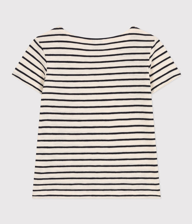 Camiseta de punto flameado a rayas para ni&ntilde;a crudo/azul