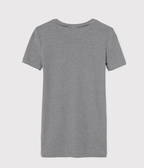 Camiseta de cuello redondo emblemática de algodón de mujer azul SMOKING/blanco MARSHMALLOW