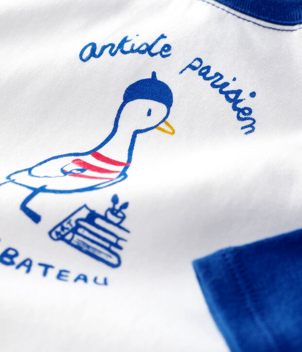 Camiseta de algod&oacute;n de beb&eacute;. blanco/azul