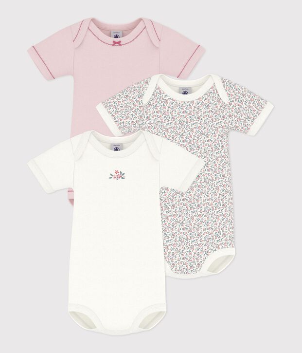 Juego de bodis de algod&oacute;n de manga corta con estampado de flores para beb&eacute; multicolor