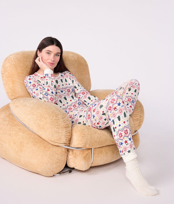 Pijama de algodón con estampado de Navidad para mujer MILK/ MULTICO