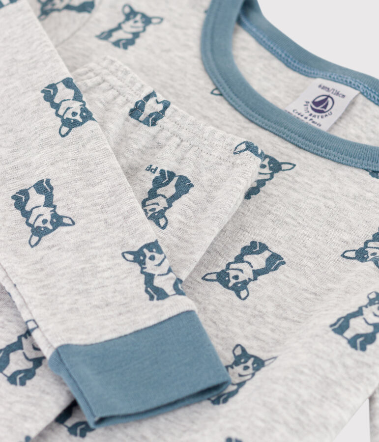 Pijama snugfit de algod&oacute;n con perro gris/azul