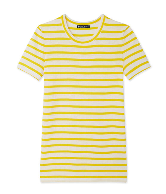 Camiseta de mujer en canalé original de rayas amarillo SHINE/blanco MARSHMALLOW