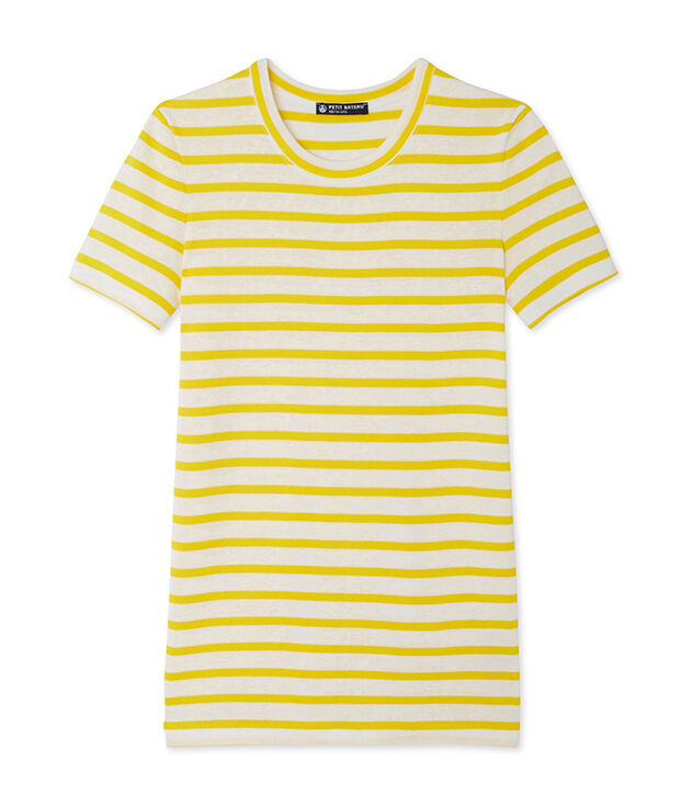 Camiseta de mujer en canal&eacute; original de rayas amarillo/blanco