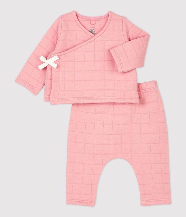 Conjunto de 2 prendas de beb&eacute; acolchadas de algod&oacute;n org&aacute;nico rosa