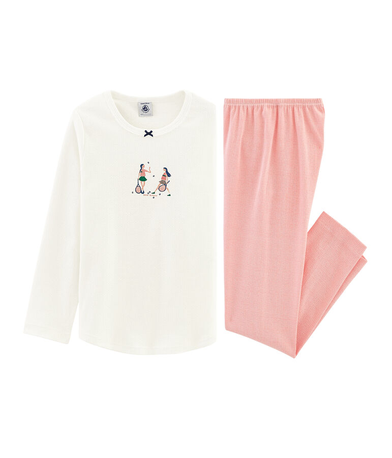 Pijama de punto para ni&ntilde;a blanco/rosa