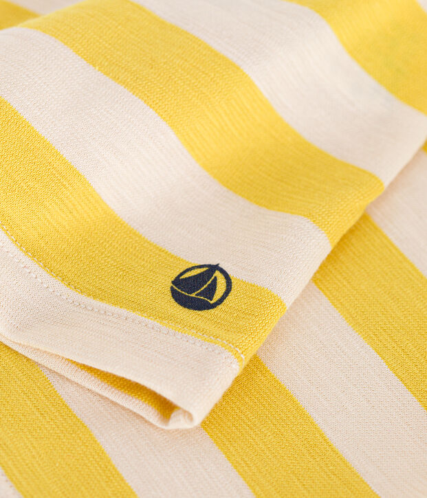 Camiseta de punto flameado a rayas para ni&ntilde;a amarillo/crudo