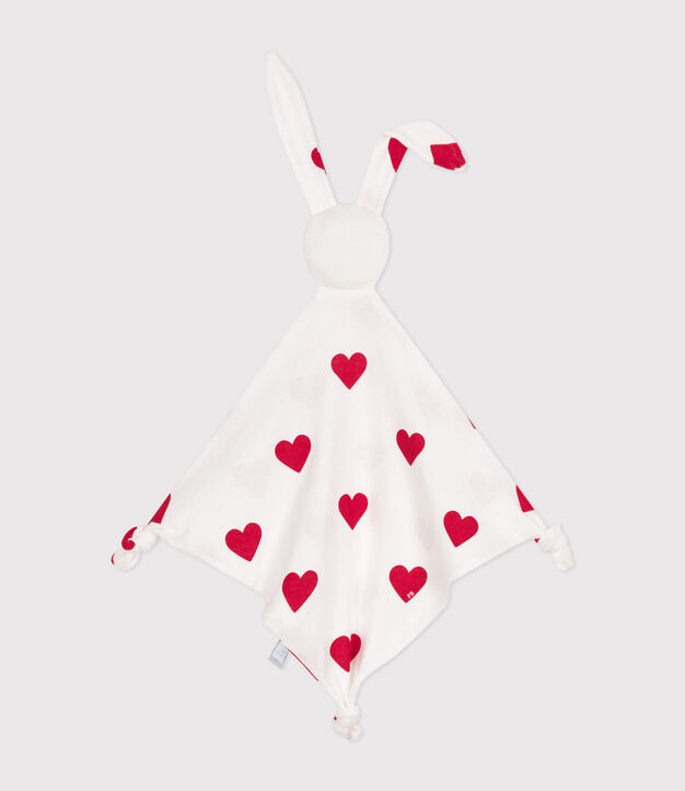 Doudou de beb&eacute; con forma de coraz&oacute;n de algod&oacute;n blanco/rojo