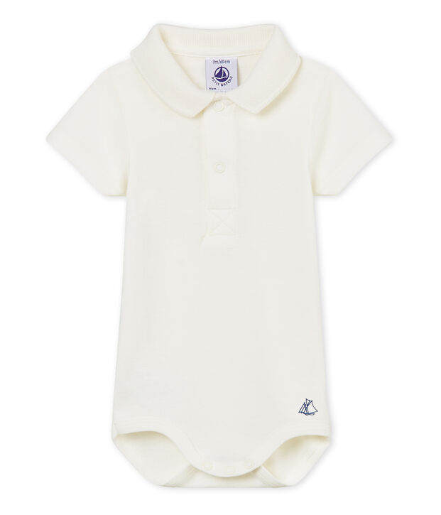 Body manga corta cuello polo liso para beb&eacute; ni&ntilde;o blanco