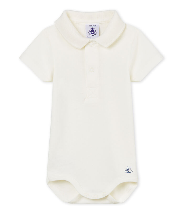 Body manga corta cuello polo liso para beb&eacute; ni&ntilde;o blanco