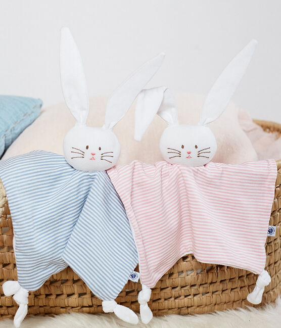 Peluche de conejo para bebé de punto azul ACIER/blanco MARSHMALLOW