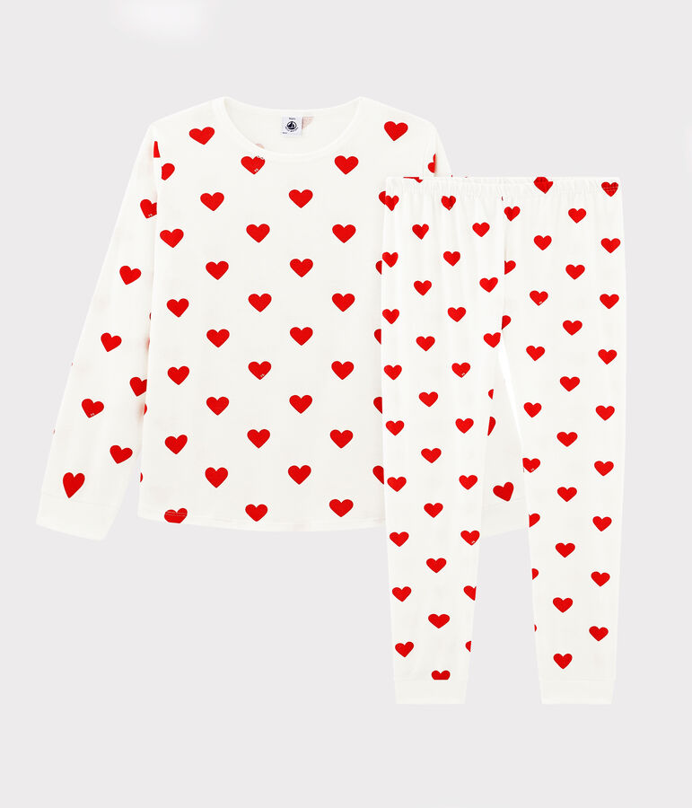 Pijama infantil de ni&ntilde;o con corazones de punto blanco MARSHMALLOW/rojo TERKUIT