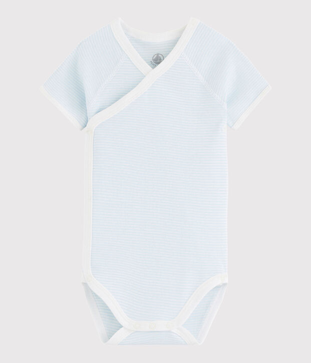 Bodi cruzado de manga corta de beb&eacute; ni&ntilde;a/ni&ntilde;o azul/blanco