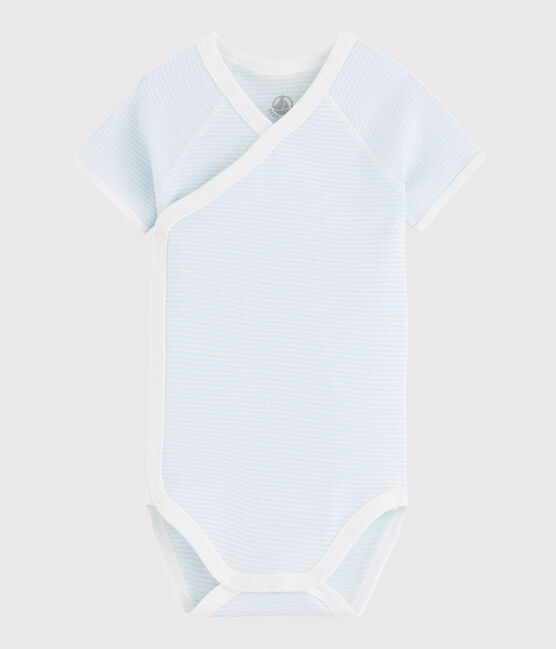Bodi cruzado de manga corta de bebé niña/niño azul TOUDOU/blanco MARSHMALLOW