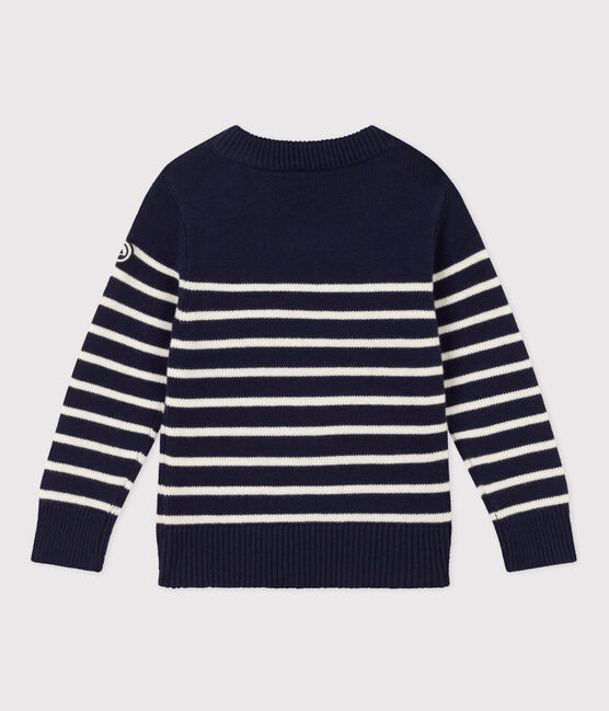 Jersey de lana y algodón de niña/niño azul SMOKING/blanco MARSHMALLOW