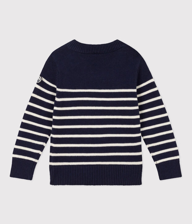 Jersey de lana y algod&oacute;n de ni&ntilde;a/ni&ntilde;o azul/blanco