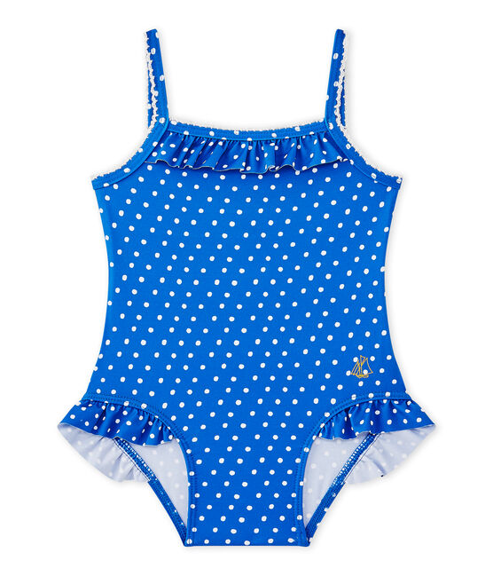 Bañador de niña con lunares azul PERSE/blanco MARSHMALLOW