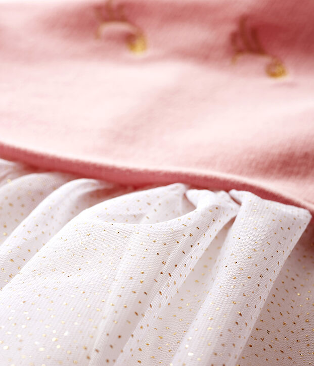 Vestido bimaterial de manga larga para beb&eacute; ni&ntilde;a rosa/multicolor