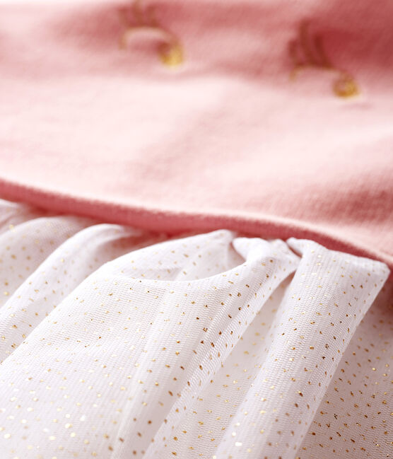 Vestido bimaterial de manga larga para bebé niña rosa CHARME/blanco MULTICO