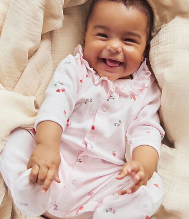 Pijama de algod&oacute;n con cuello y flores para beb&eacute; rosa/multicolor