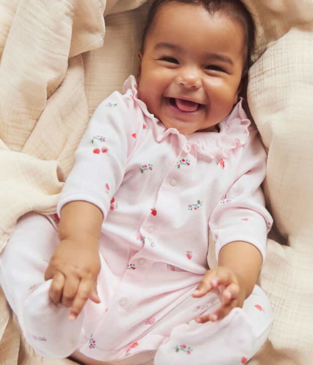 Pijama de algod&oacute;n con cuello y flores para beb&eacute; rosa/multicolor
