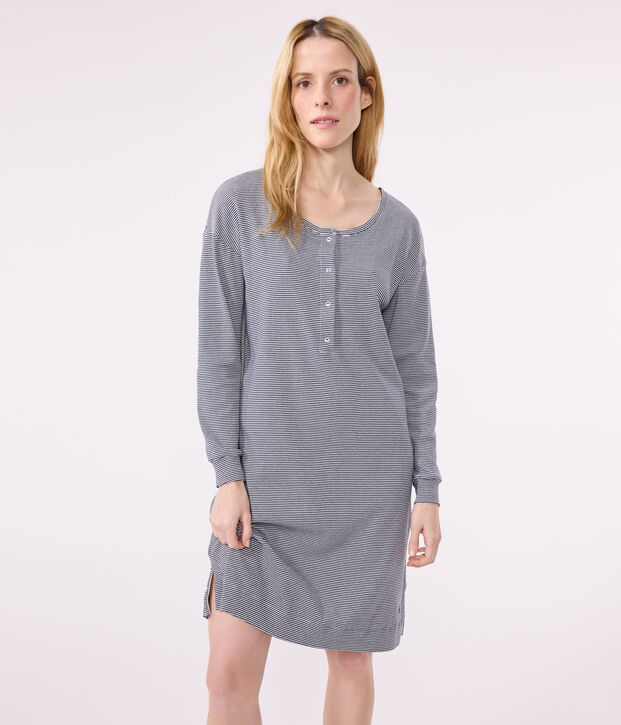 Camis&oacute;n de algod&oacute;n a rayas para mujer azul/blanco