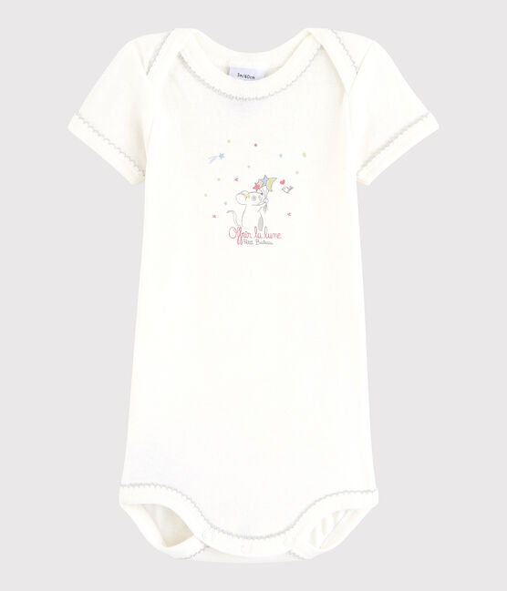 Bodi de manga corta de bebé niña blanco Lait