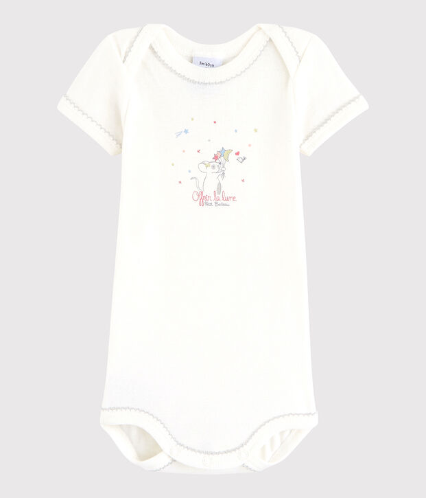 Bodi de manga corta de beb&eacute; ni&ntilde;a blanco Lait