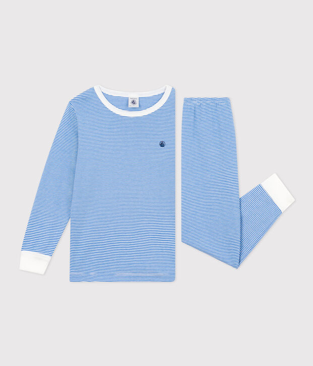 Pijama infantil de algod&oacute;n a rayas azul/blanco