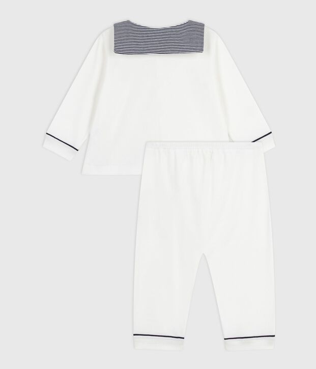 Pijama de 2 piezas con cuello marinero para beb&eacute; blanco