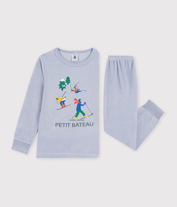 Pijama infantil de terciopelo liso con estampado de esquiadores POLAIRE