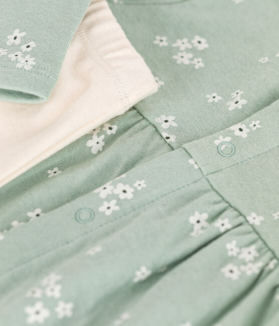 Vestido y leggings de algodón para bebé verde HERBIER/blanco MULTICO