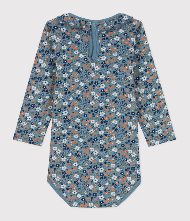 Body de algod&oacute;n de manga larga con cuello isabelino y estampado de flores para beb&eacute; azul/multicolor