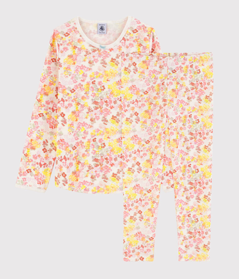 Pijama de flores de acuarela de ni&ntilde;a de algod&oacute;n blanco/multicolor