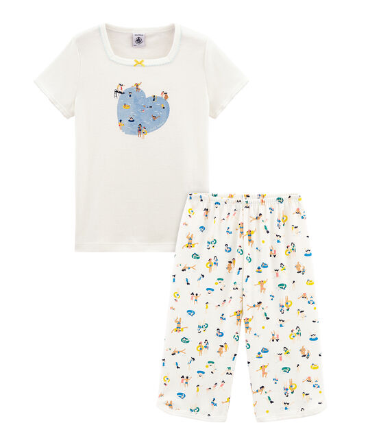 Pijama corto de punto para niña blanco MARSHMALLOW/ MULTICO CN
