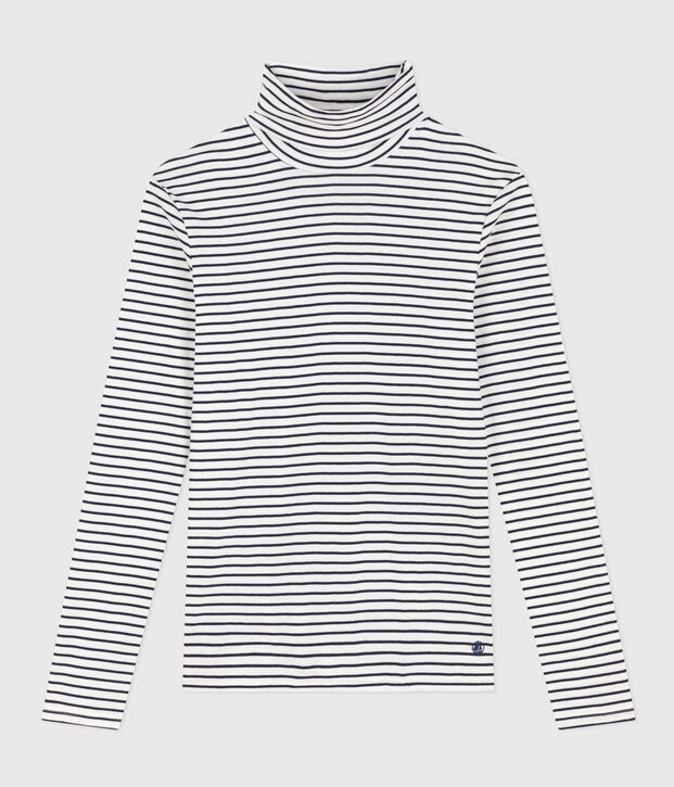 Camiseta L'ICONIQUE de algod&oacute;n con cuello vuelto para mujer blanco/azul