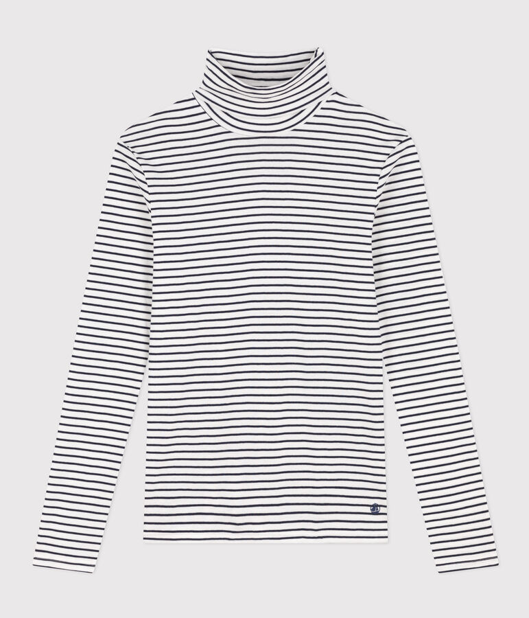 Camiseta L'ICONIQUE de algod&oacute;n con cuello vuelto para mujer blanco MARSHMALLOW/azul SMOKING