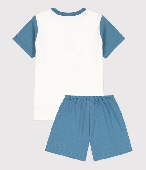 Pijama corto de pulpo de algod&oacute;n de ni&ntilde;o/ni&ntilde;a azul/blanco
