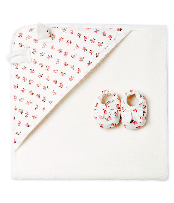 Estuche con toalla cuadrada de baño y patucos para bebé de BE y punto. blanco MARSHMALLOW/rosa GRETEL/ MULTICO