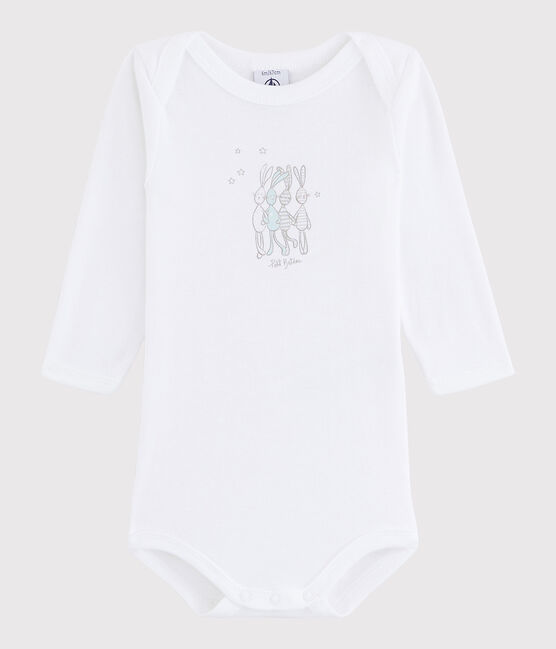 Bodi de manga larga de bebé niña/niño blanco ECUME