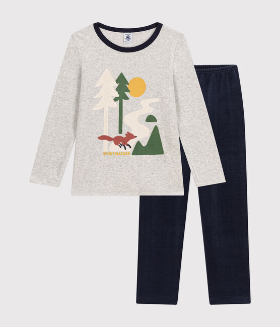 Pijama infantil de terciopelo liso azul SMOKING/blanco MULTICO
