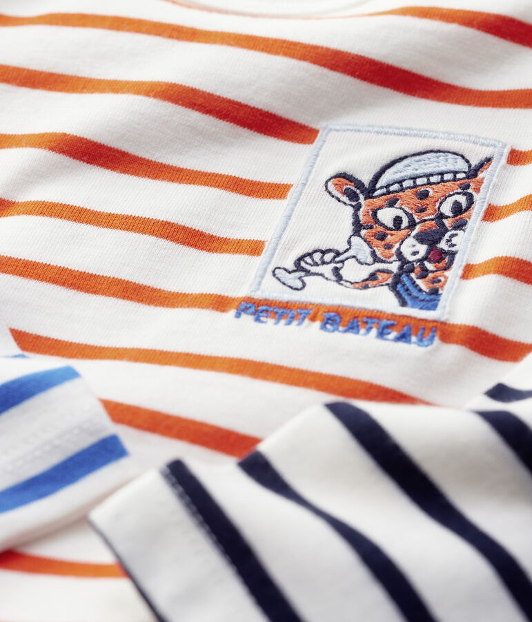 Bodi marinero de algod&oacute;n de beb&eacute;. blanco/naranja