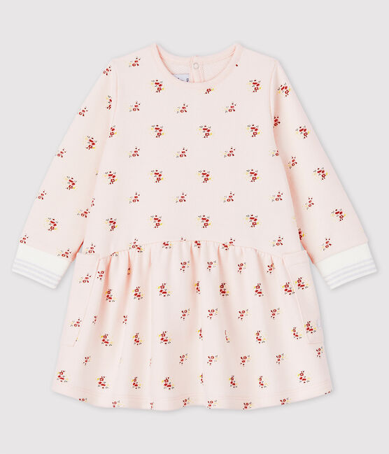 Vestido de manga larga de felpa de bebé niña rosa FLEUR/blanco MULTICO