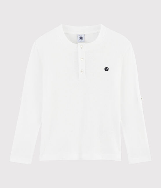 Camiseta de algodón y lino de niño blanco MARSHMALLOW