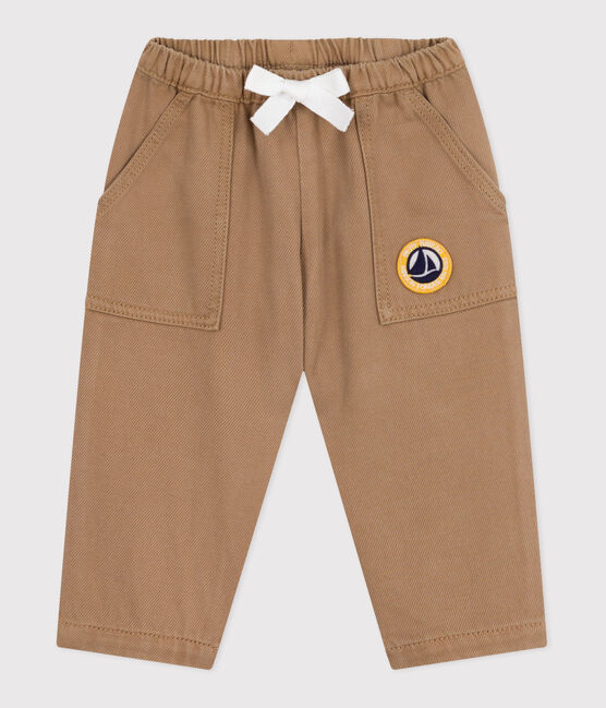 Pantalón cargo liso de algodón con insignia para bebé beige ROCHE CLAIR