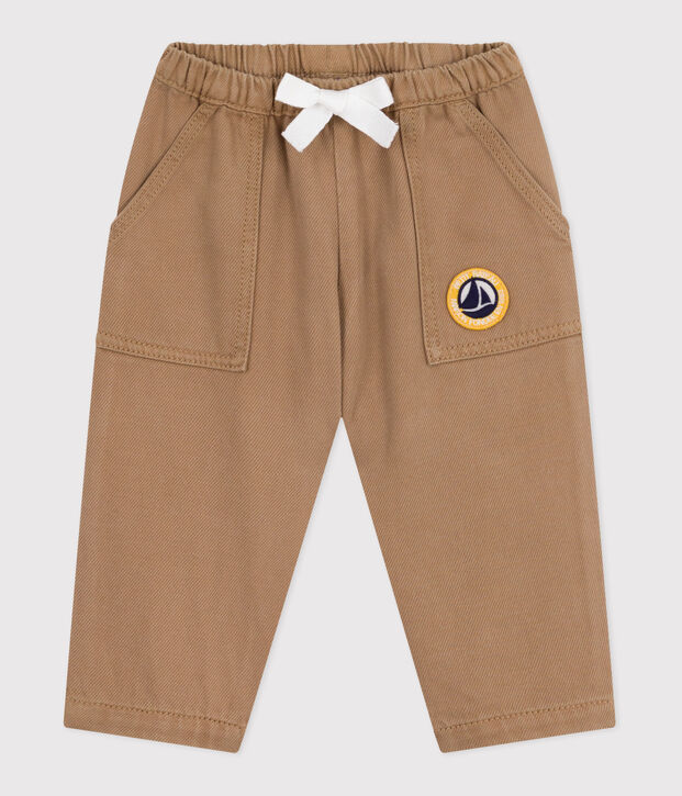 Pantal&oacute;n cargo liso de algod&oacute;n con insignia para beb&eacute; beige