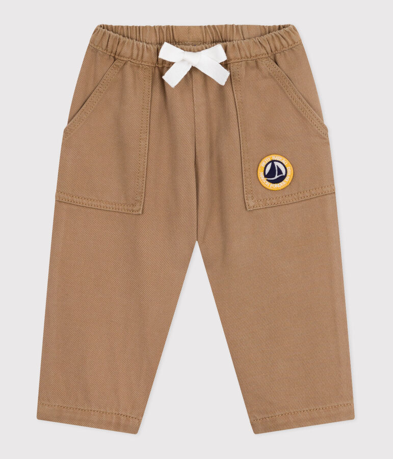Pantal&oacute;n cargo liso de algod&oacute;n con insignia para beb&eacute; beige